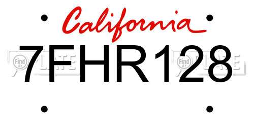 7FHR128 California License Plate