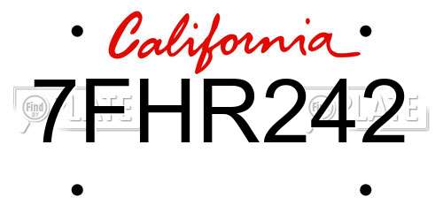 7FHR242 California License Plate