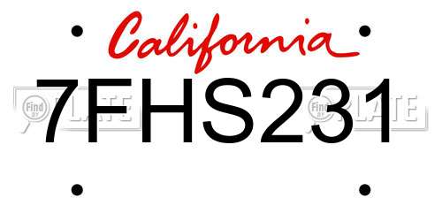7FHS231 California License Plate