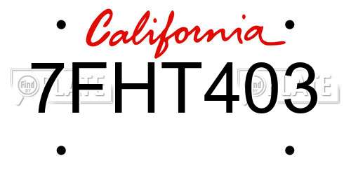 7FHT403 California License Plate