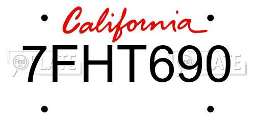 7FHT690 California License Plate