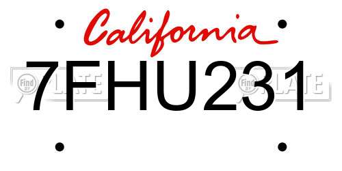 7FHU231 California License Plate