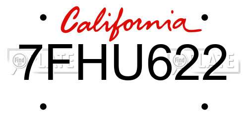 7FHU622 California License Plate