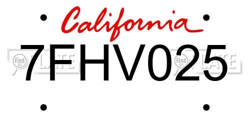 7FHV025 California License Plate