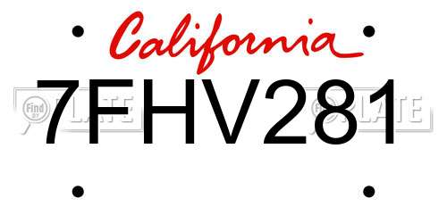 7FHV281 California License Plate