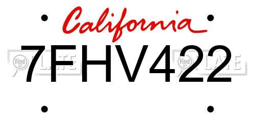 7FHV422 California License Plate