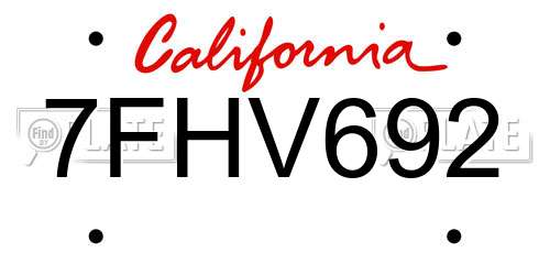 7FHV692 California License Plate