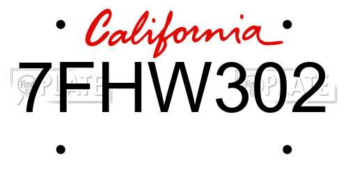 7FHW302 California License Plate