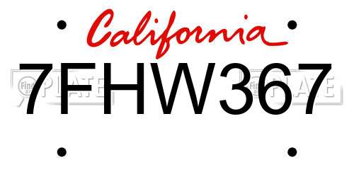 7FHW367 California License Plate