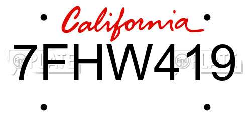 7FHW419 California License Plate