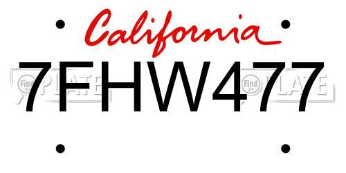7FHW477 California License Plate