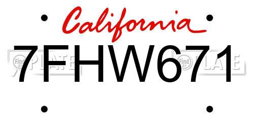 7FHW671 California License Plate