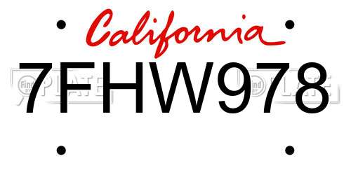 7FHW978 California License Plate