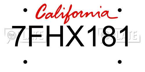 7FHX181 California License Plate