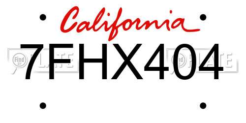 7FHX404 California License Plate