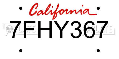 7FHY367 California License Plate