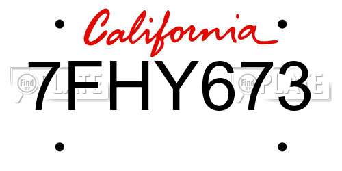 7FHY673 California License Plate