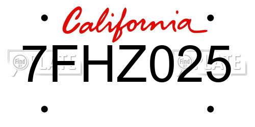 7FHZ025 California License Plate