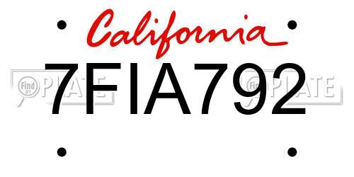 7FIA792 California License Plate