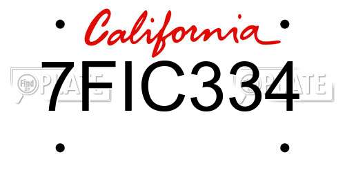 7FIC334 California License Plate