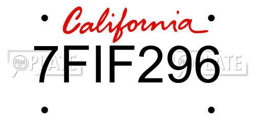 7FIF296 California License Plate