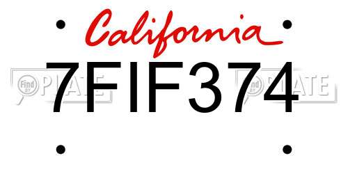 7FIF374 California License Plate