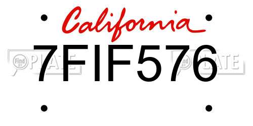 7FIF576 California License Plate