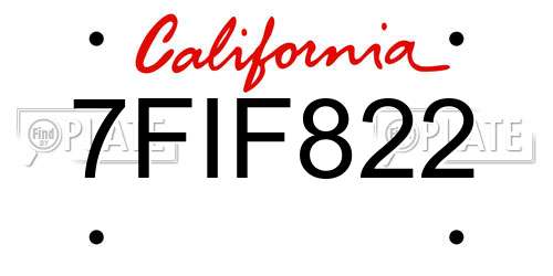 7FIF822 California License Plate