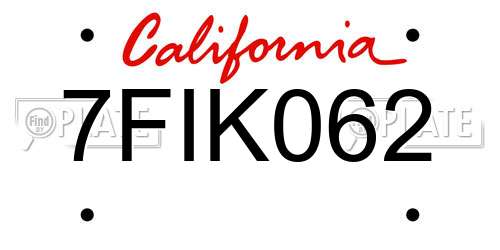 7FIK062 California License Plate