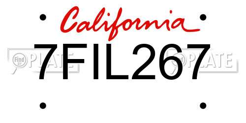 7FIL267 California License Plate