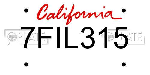 7FIL315 California License Plate
