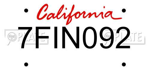7FIN092 California License Plate
