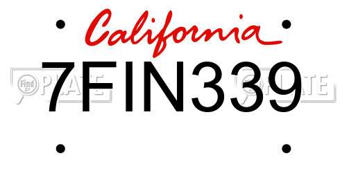 7FIN339 California License Plate