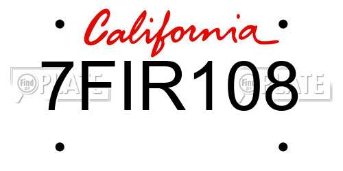 7FIR108 California License Plate