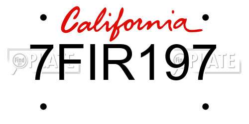 7FIR197 California License Plate