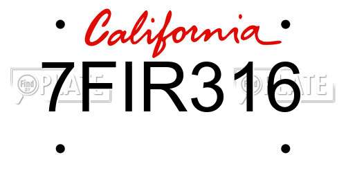 7FIR316 California License Plate