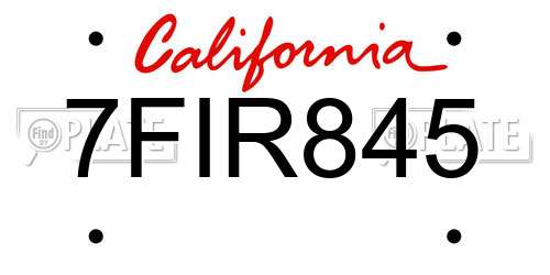 7FIR845 California License Plate