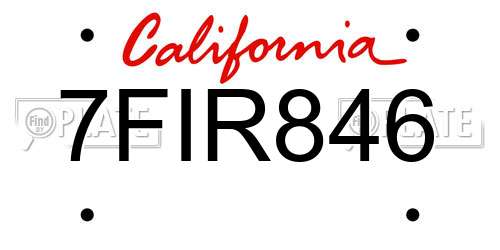 7FIR846 California License Plate