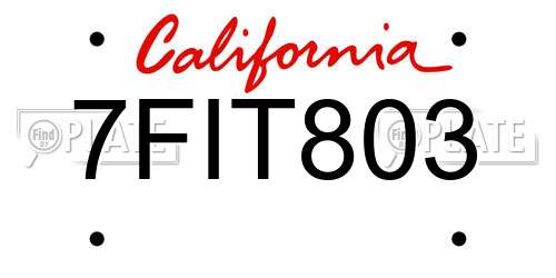 7FIT803 California License Plate