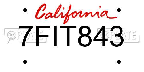 7FIT843 California License Plate