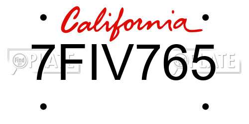 7FIV765 California License Plate