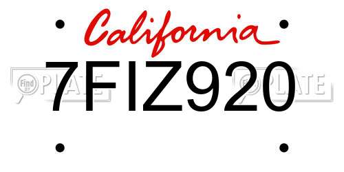 7FIZ920 California License Plate