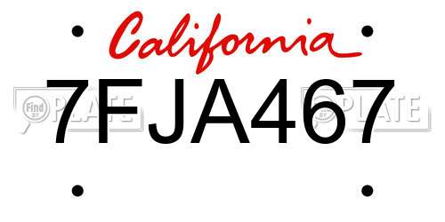 7FJA467 California License Plate