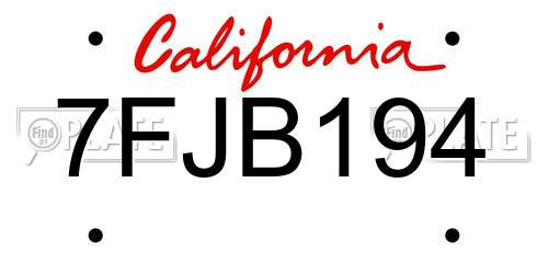 7FJB194 California License Plate