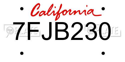 7FJB230 California License Plate