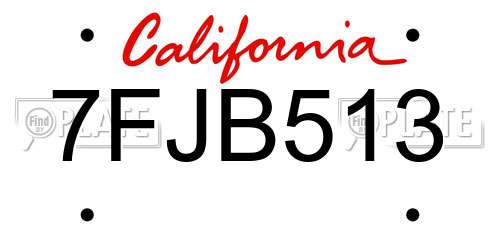 7FJB513 California License Plate