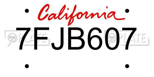 7FJB607 California License Plate