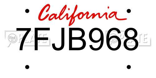 7FJB968 California License Plate