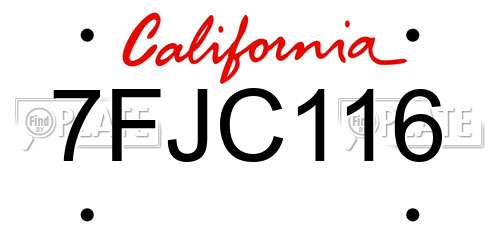7FJC116 California License Plate