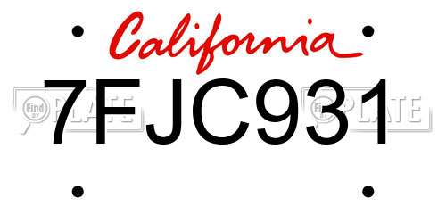 7FJC931 California License Plate